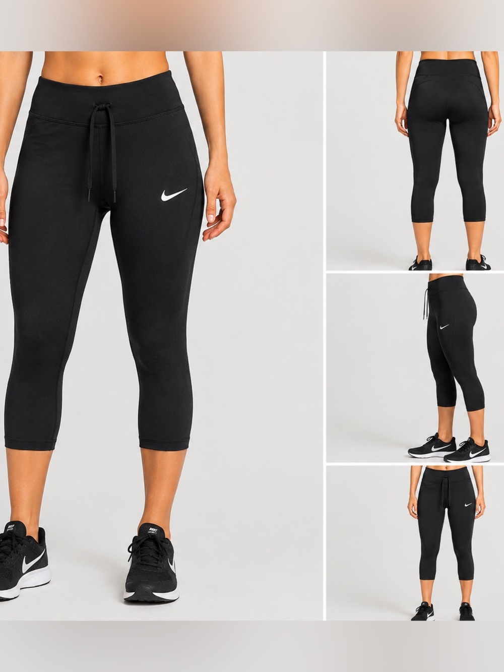 Nike Black Cropped Capri Leggings with White Swoosh